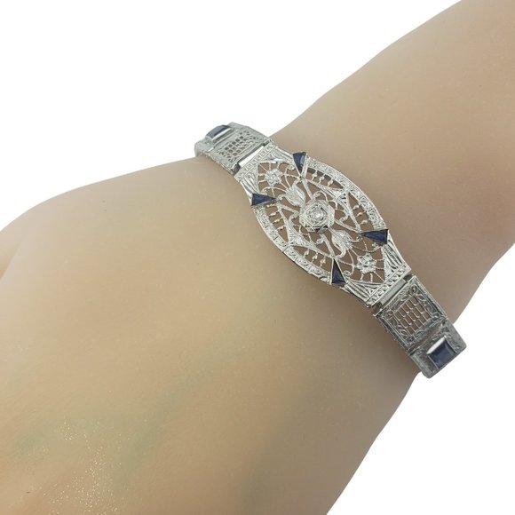 14 Karat White Gold Filigree Diamond Bracelet #10404 - Picture 7 of 7